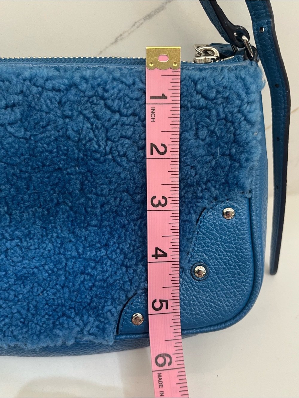 Coach Blue Shearling & Pebbled Leather Crossbody Bag - Picture 6 of 11